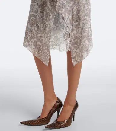 Acne Studios Paisley lace-trimmed silk crêpe midi skirt | Thumbnail 5