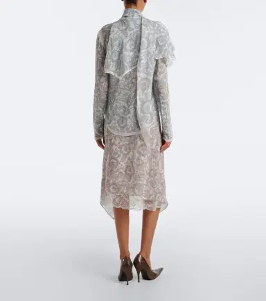 Acne Studios Paisley lace-trimmed silk crêpe midi skirt | Thumbnail 6