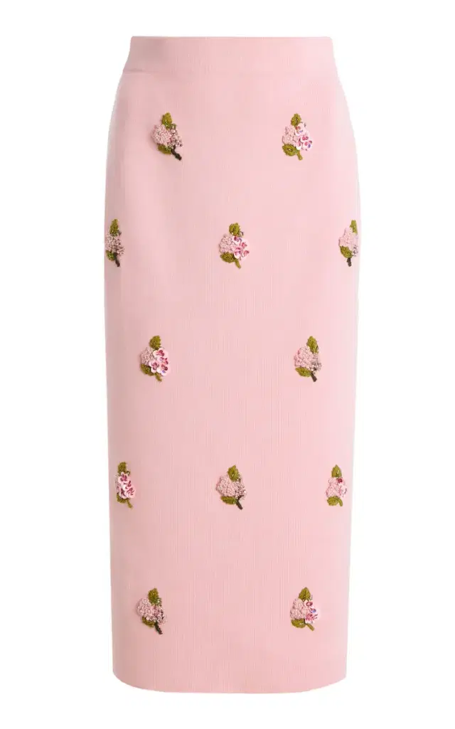 Carolina Herrera Embroidered Silk-Cotton Midi Pencil Skirt