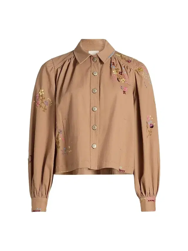 Cinq à Sept Women's Lyla Wildflower Embroidered Jacket - Brown Sandstone