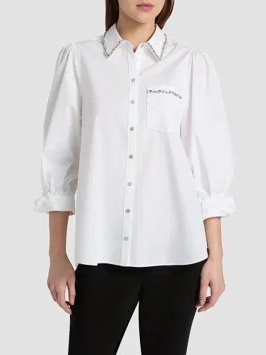 Cinq à Sept Women's Kaitlin Embellished Cotton-Blend Poplin Shirt - White - Size XL | Thumbnail 3 Cinq à Sept Women's Kaitlin Embellished Cotton-Blend Poplin Shirt - White - Size XL | Thumbnail 3