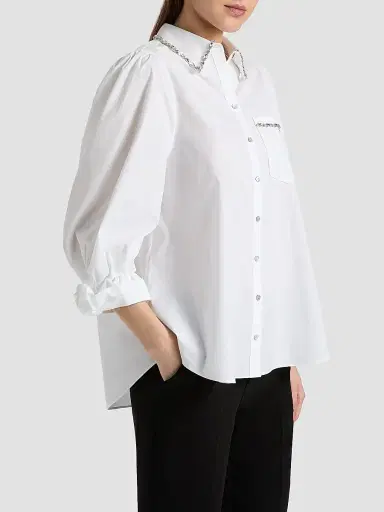 Cinq à Sept Women's Kaitlin Embellished Cotton-Blend Poplin Shirt - White - Size XL | Thumbnail 4 Cinq à Sept Women's Kaitlin Embellished Cotton-Blend Poplin Shirt - White - Size XL | Thumbnail 4