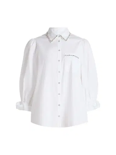Cinq à Sept Women's Kaitlin Embellished Cotton-Blend Poplin Shirt - White - Size XL | Thumbnail 1 Cinq à Sept Women's Kaitlin Embellished Cotton-Blend Poplin Shirt - White - Size XL | Thumbnail 1