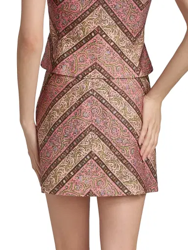 Cinq à Sept Women's Nicole Pepper Paisley Denim Miniskirt - Amour Pink Multi - Size 16 | Thumbnail 5 Cinq à Sept Women's Nicole Pepper Paisley Denim Miniskirt - Amour Pink Multi - Size 16 | Thumbnail 5
