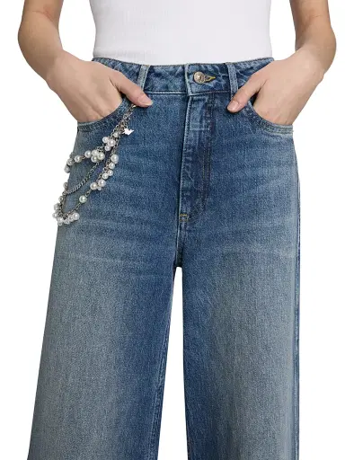 Cinq à Sept Women's Betsy Pearl-Chain Stretch-Cotton Straight-Leg Jeans - Amberstone | Thumbnail 6