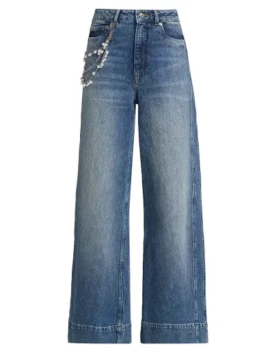 Cinq à Sept Women's Betsy Pearl-Chain Stretch-Cotton Straight-Leg Jeans - Amberstone | Thumbnail 1