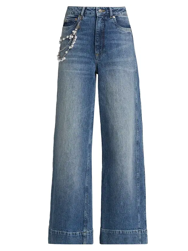 Cinq à Sept Women's Betsy Pearl-Chain Stretch-Cotton Straight-Leg Jeans - Amberstone