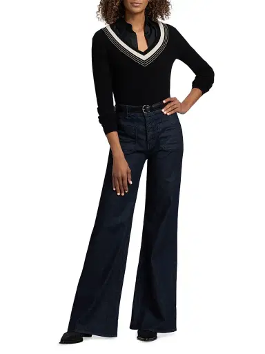 Nili Lotan Women's Aziel Striped Cashmere V-Neck Sweater - Black | Thumbnail 2 Nili Lotan Women's Aziel Striped Cashmere V-Neck Sweater - Black | Thumbnail 2