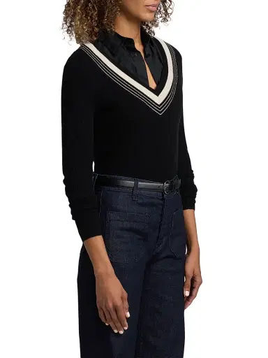 Nili Lotan Women's Aziel Striped Cashmere V-Neck Sweater - Black | Thumbnail 4 Nili Lotan Women's Aziel Striped Cashmere V-Neck Sweater - Black | Thumbnail 4