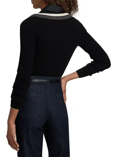 Nili Lotan Women's Aziel Striped Cashmere V-Neck Sweater - Black | Thumbnail 5 Nili Lotan Women's Aziel Striped Cashmere V-Neck Sweater - Black | Thumbnail 5