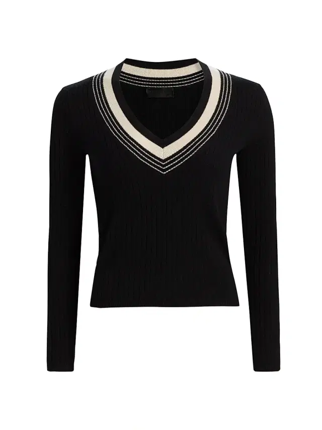 Nili Lotan Women's Aziel Striped Cashmere V-Neck Sweater - Black
