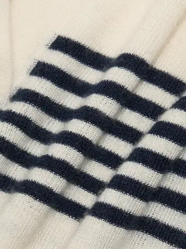 Nili Lotan Women's Lucille Striped Cashmere Polo Sweater - Ivory Navy Stripe - Size XL | Thumbnail 7 Nili Lotan Women's Lucille Striped Cashmere Polo Sweater - Ivory Navy Stripe - Size XL | Thumbnail 7