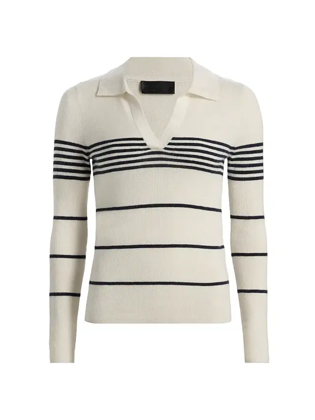 Nili Lotan Women's Lucille Striped Cashmere Polo Sweater -  Navy Stripe