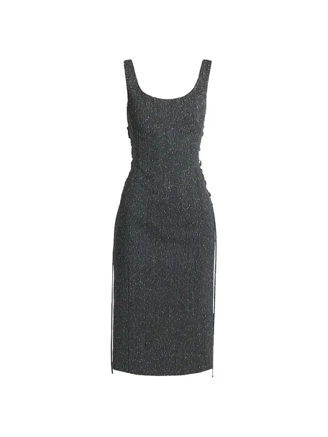 McQueen Women's Speckled Wool Lacing Midi Dress - Grey