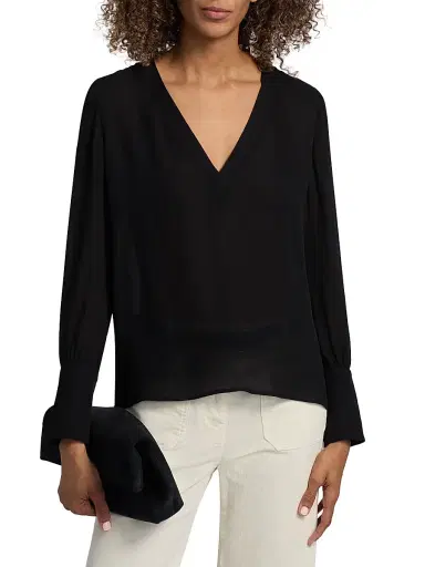 Nili Lotan Women's Mariposa Silk V-Neck Blouse | Thumbnail 3 Nili Lotan Women's Mariposa Silk V-Neck Blouse | Thumbnail 3