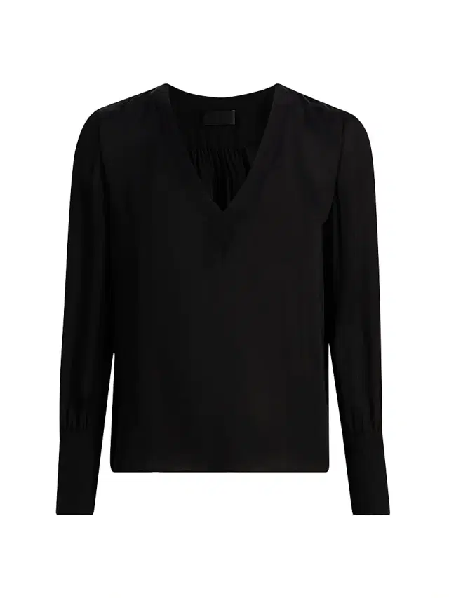 Nili Lotan Women's Mariposa Silk V-Neck Blouse - Black