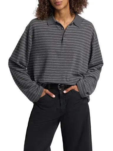 Nili Lotan Women's Foley Striped Cotton Polo Shirt | Thumbnail 3 Nili Lotan Women's Foley Striped Cotton Polo Shirt | Thumbnail 3