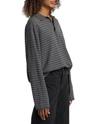 Nili Lotan Women's Foley Striped Cotton Polo Shirt | Thumbnail 4 Nili Lotan Women's Foley Striped Cotton Polo Shirt | Thumbnail 4