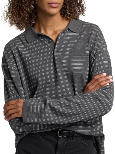 Nili Lotan Women's Foley Striped Cotton Polo Shirt | Thumbnail 6 Nili Lotan Women's Foley Striped Cotton Polo Shirt | Thumbnail 6