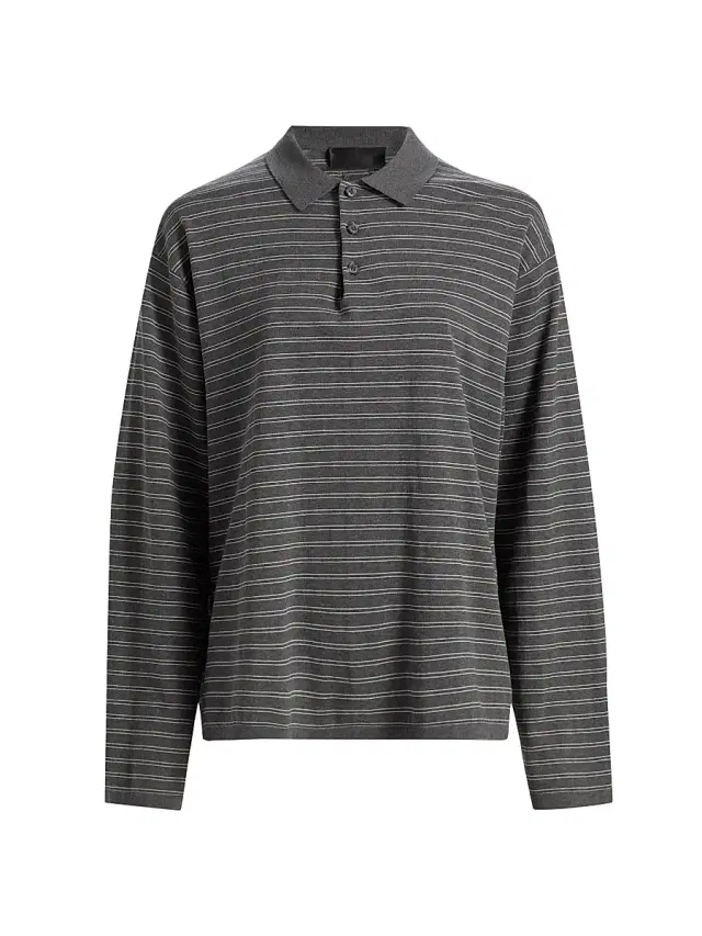 Nili Lotan Women's Foley Striped Cotton Polo Shirt - Charcoal  Stripe