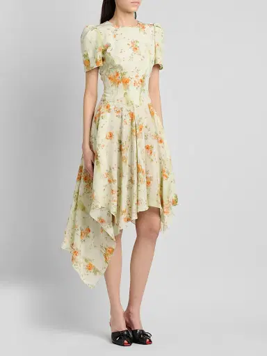 Alexander McQueen Women's Puff-Sleeve Asymmetric-Hem Silk Midi Dress - Stone Tangerine - Size 12 | Thumbnail 4 Alexander McQueen Women's Puff-Sleeve Asymmetric-Hem Silk Midi Dress - Stone Tangerine - Size 12 | Thumbnail 4
