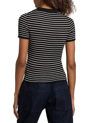 Nili Lotan Women's Fenna Striped Silk Polo Shirt - Black Thin Ivory Stripe - Size XL | Thumbnail 5 Nili Lotan Women's Fenna Striped Silk Polo Shirt - Black Thin Ivory Stripe - Size XL | Thumbnail 5