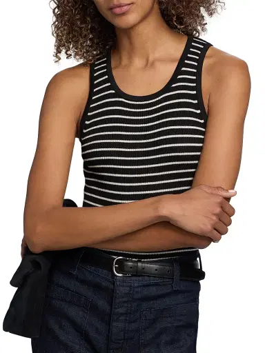 Nili Lotan Women's Lottie Striped Silk Tank - Black Thin Ivory Stripe - Size XL | Thumbnail 6 Nili Lotan Women's Lottie Striped Silk Tank - Black Thin Ivory Stripe - Size XL | Thumbnail 6