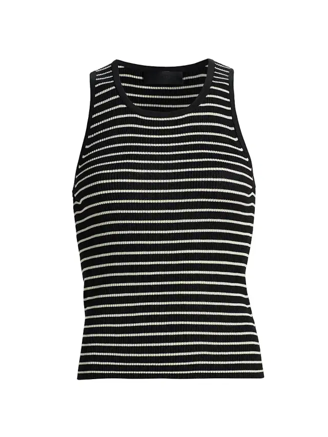 Nili Lotan Women's Lottie Striped Silk Tank - Black Thin  Stripe