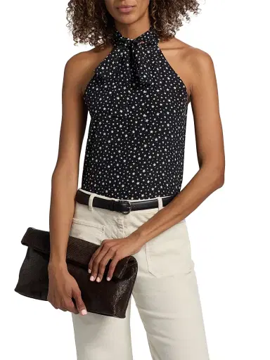 Nili Lotan Women's Alla Star-Print Silk Halterneck Tank | Thumbnail 3 Nili Lotan Women's Alla Star-Print Silk Halterneck Tank | Thumbnail 3