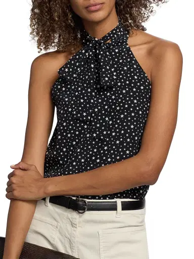 Nili Lotan Women's Alla Star-Print Silk Halterneck Tank | Thumbnail 6 Nili Lotan Women's Alla Star-Print Silk Halterneck Tank | Thumbnail 6