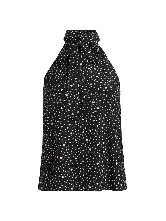 Nili Lotan Women's Alla Star-Print Silk Halterneck Tank - Black  Star
