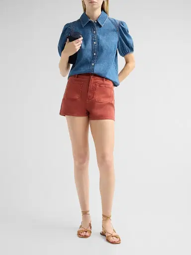 Veronica Beard Women's Elijah High-Rise Denim Shorts - Rust - Size 32 | Thumbnail 2