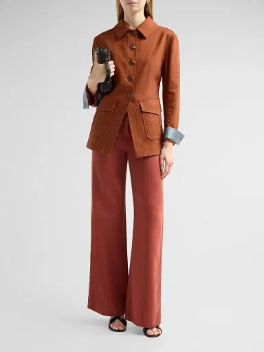Veronica Beard Women's Kasey Wide-Leg Jeans - Rust | Thumbnail 2