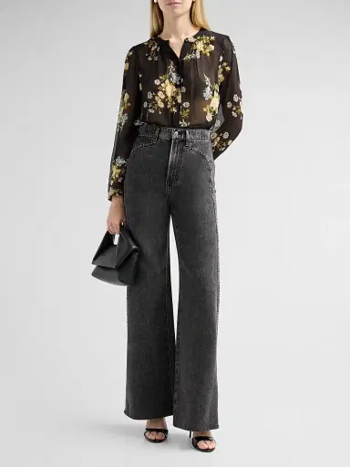 Veronica Beard Women's Grant Rhinestone High-Rise Wide-Leg Jeans - Tornado - Size 32 | Thumbnail 2