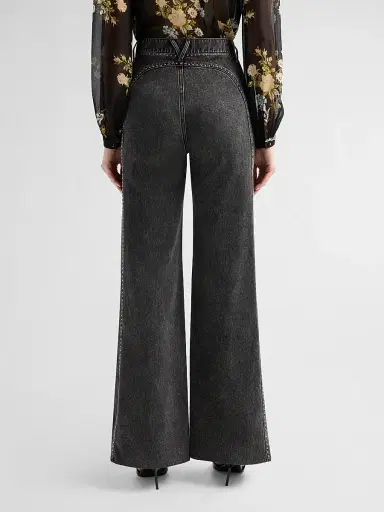 Veronica Beard Women's Grant Rhinestone High-Rise Wide-Leg Jeans - Tornado - Size 32 | Thumbnail 3