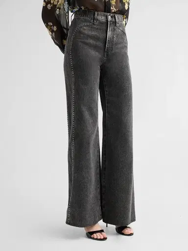 Veronica Beard Women's Grant Rhinestone High-Rise Wide-Leg Jeans - Tornado - Size 32 | Thumbnail 4