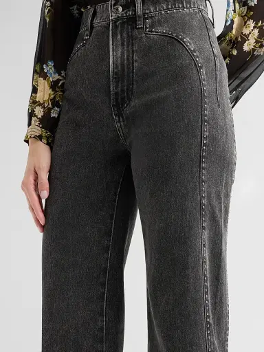 Veronica Beard Women's Grant Rhinestone High-Rise Wide-Leg Jeans - Tornado - Size 32 | Thumbnail 5