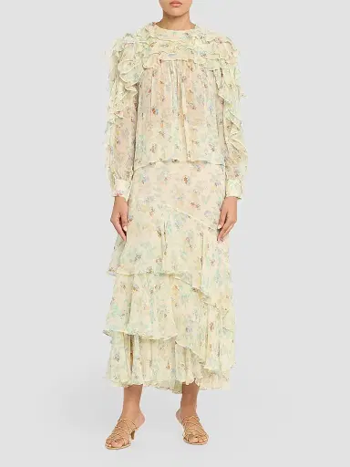 Ulla Johnson Women's Delfina Floral Silk Blouse - Moon Petal - Size 12 | Thumbnail 2 Ulla Johnson Women's Delfina Floral Silk Blouse - Moon Petal - Size 12 | Thumbnail 2