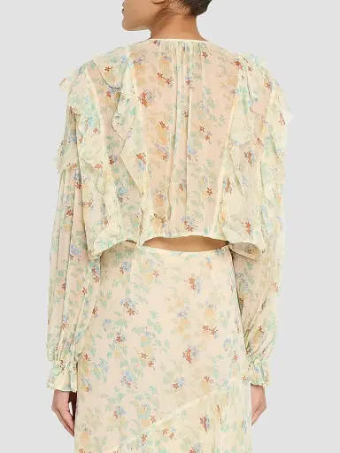 Ulla Johnson Women's Delfina Floral Silk Blouse - Moon Petal - Size 12 | Thumbnail 5 Ulla Johnson Women's Delfina Floral Silk Blouse - Moon Petal - Size 12 | Thumbnail 5