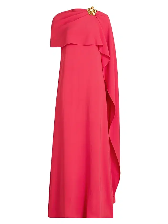 Oscar de la Renta Women's Draped-Waist Wool-Blend Short-Sleeve Day Dress