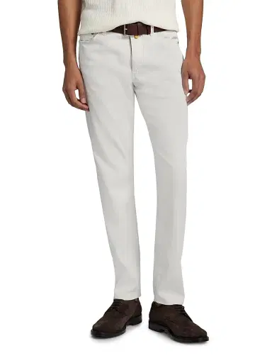 Sartorio Napoli Men's Cotton-Blend Slim-Leg Trousers - Optical White | Thumbnail 3