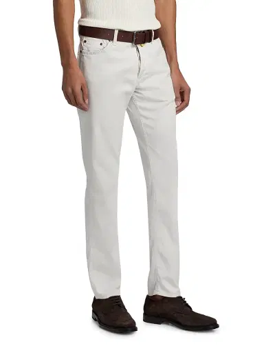 Sartorio Napoli Men's Cotton-Blend Slim-Leg Trousers - Optical White | Thumbnail 4