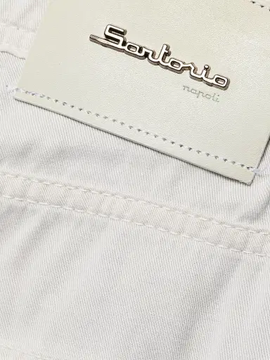 Sartorio Napoli Men's Cotton-Blend Slim-Leg Trousers - Optical White | Thumbnail 7