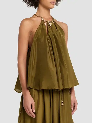 Zimmermann Women's Mahon Silk Blouse - Olive - Size 10 | Thumbnail 4