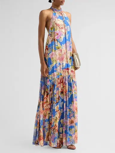 Hemant & Nandita Women's Floral A-Line Maxi Dress - Blue | Thumbnail 4 Hemant & Nandita Women's Floral A-Line Maxi Dress - Blue | Thumbnail 4