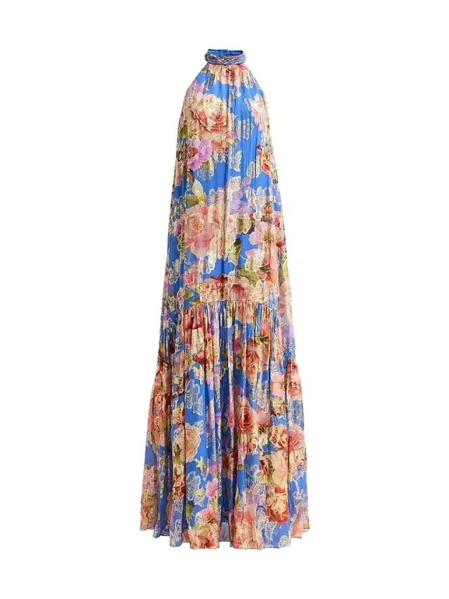 Women's Floral A-Line Maxi Dress - Blue