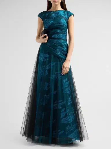 Rene Ruiz Collection Women's Illusion Tulle & Fil Coupe Draped Gown | Thumbnail 2 Rene Ruiz Collection Women's Illusion Tulle & Fil Coupe Draped Gown | Thumbnail 2
