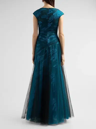 Rene Ruiz Collection Women's Illusion Tulle & Fil Coupe Draped Gown | Thumbnail 3 Rene Ruiz Collection Women's Illusion Tulle & Fil Coupe Draped Gown | Thumbnail 3