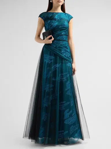 Rene Ruiz Collection Women's Illusion Tulle & Fil Coupe Draped Gown | Thumbnail 4 Rene Ruiz Collection Women's Illusion Tulle & Fil Coupe Draped Gown | Thumbnail 4