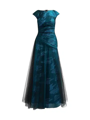 Rene Ruiz Collection Women's Illusion Tulle & Fil Coupe Draped Gown | Thumbnail 1 Rene Ruiz Collection Women's Illusion Tulle & Fil Coupe Draped Gown | Thumbnail 1
